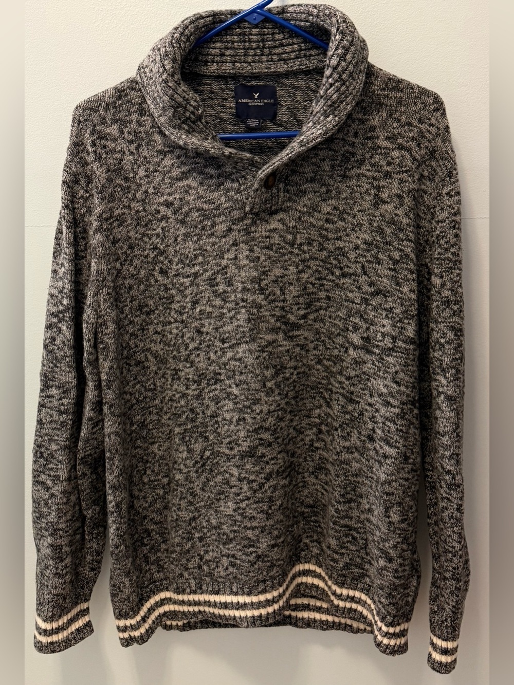 American Eagle Outfitters Men’s Marled Gray Turtleneck Sweater with Striped Hem